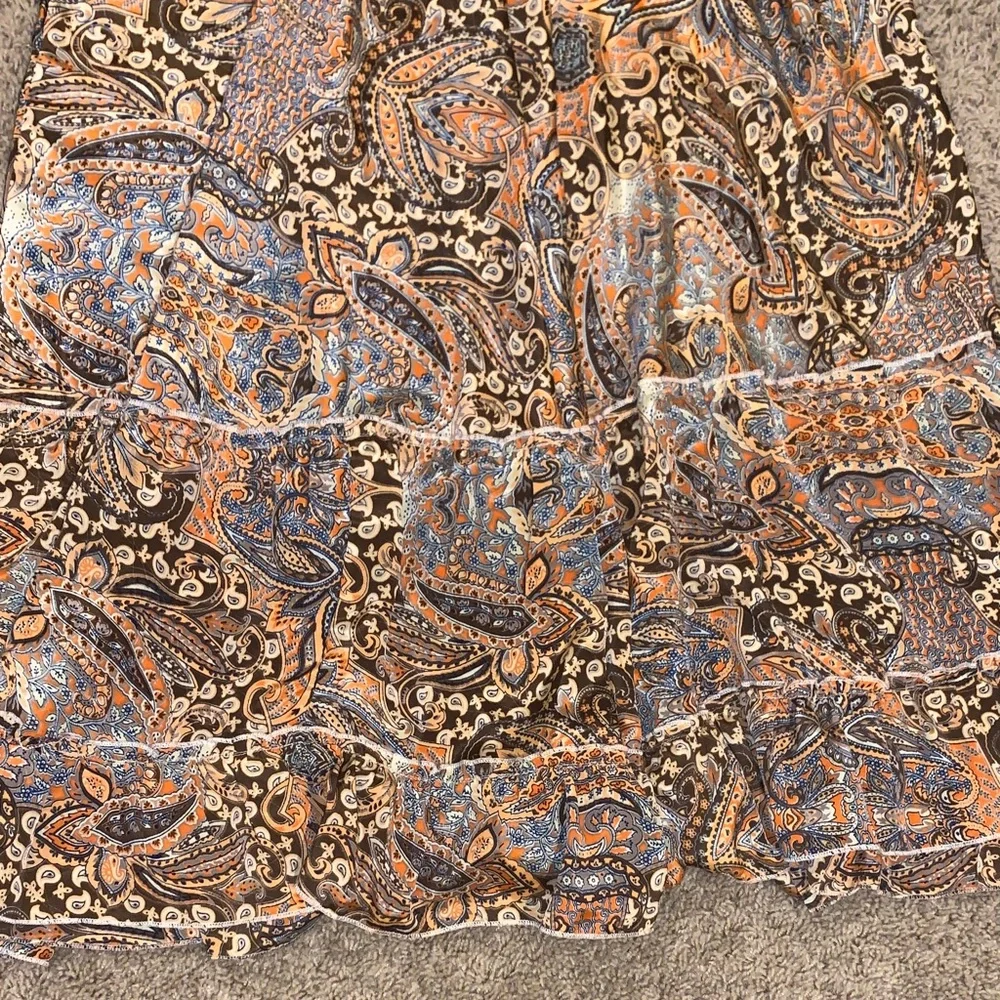 Philosophy Women’s Boho Midi Length Paisley Pattern Orange Brown Skirt Small - Picture 4 of 7